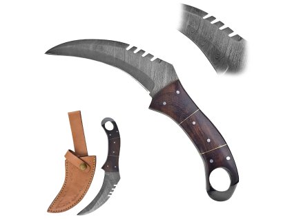 Damaškový karambit "CLAW OF ANCIENT STEEL" s koženým pouzdrem