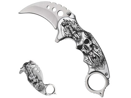 Poloautomatický karambit "WHITE BONE" s kovovým klipem
