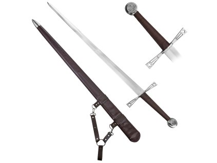 Ostrý středověký meč "CRUX INVICTA" s dřevěnou pochvou - HQ!