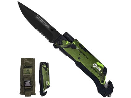 Taktický zavírací nůž "K25 ARMY RESCUE" s křesadlem a svítilnou