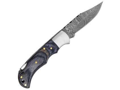 Zavírací damaškový nůž "NIGHTWOOD" s klipem a koženým pouzdrem