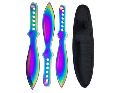 Sada 3ks velkých vrhacích nožů "RAINBOW OSA" s pouzdrem