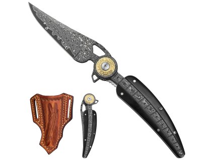 Zavírací damaškový nůž "SPIRIT FEATHER" s pouzdrem na opasek