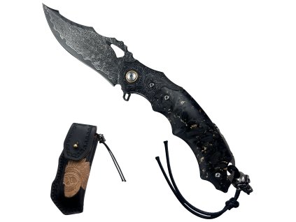 Zavírací damaškový nůž "MORS AUREA" s pouzdrem