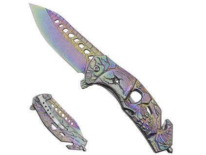 Celokovový zavírací nůž "SKULLSHOT" s klipem