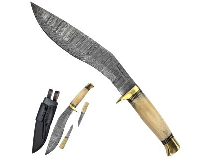 Masivní damašková mačeta "KUKRI SHAKTI" s mini noži a pouzdrem