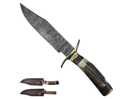 Damaškový lovecký nůž "DEER FRONTIER" s koženým pouzdrem