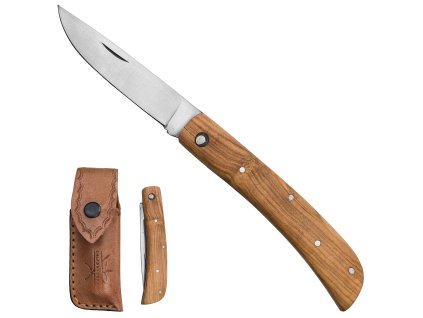 Zavírací nůž "SHARP OLIVE" s koženým pouzdrem