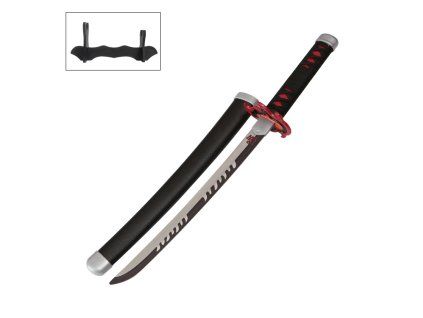 Malá nichirin katana "TANJIRO FLAME SWORD TINY" se stojánkem