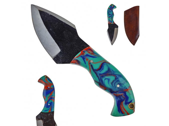 Masivní pevný nůž "PSYCHO OF COLORS" s koženým pouzdrem