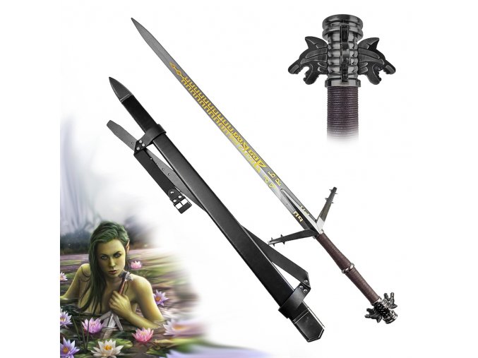 WITCHER/Zaklínačský stříbrný meč "AERONDIGHT SWORD" se zádovým popruhem