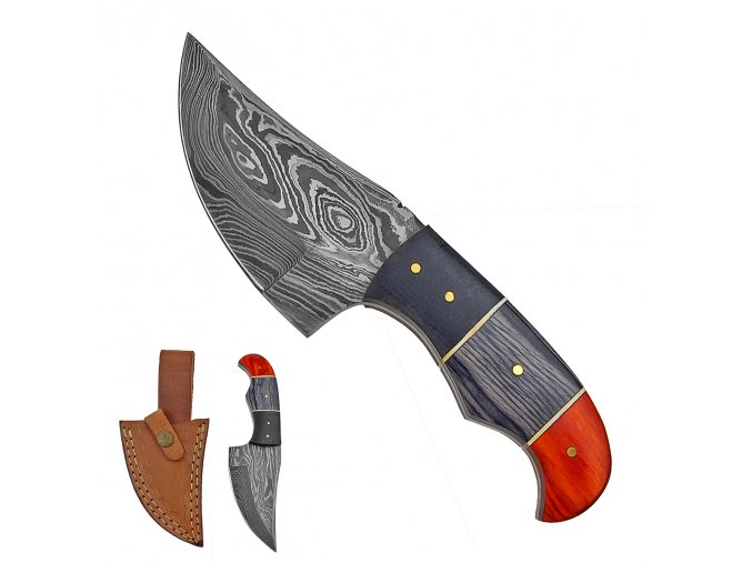 Krátký damaškový nůž "SHARK TOOTH" - dva druhy dřeva