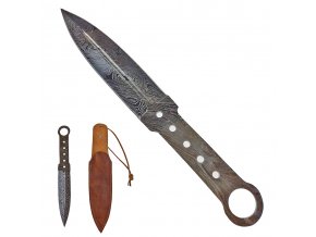Velký damaškový vrhací nůž "THUNDER HEAVY" s koženým pouzdrem