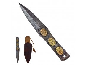 Malý damaškový vrhací nůž "GOLDEN EYE" s koženým pouzdrem