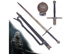 Dlouhý Zaklínačský meč - ocelový "STEEL SWORD" s pevnou pochvou a popruhem!