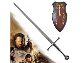 Aragornův meč "ANDURIL - SWORD OF KING" plamen západu - replika s plaketou - Pán prstenů