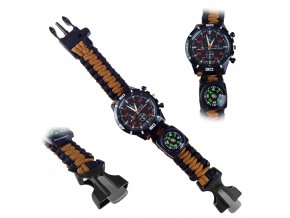 Paracordové hodinky "TIME TO SURVIVE" s křesadlem, kompasem a píšťalou
