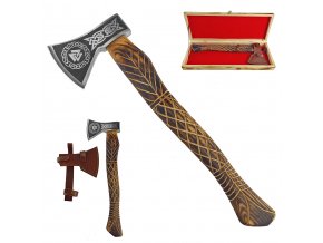 Kovaná vikingská  sekera "VALHALLA" s dřevěným boxem