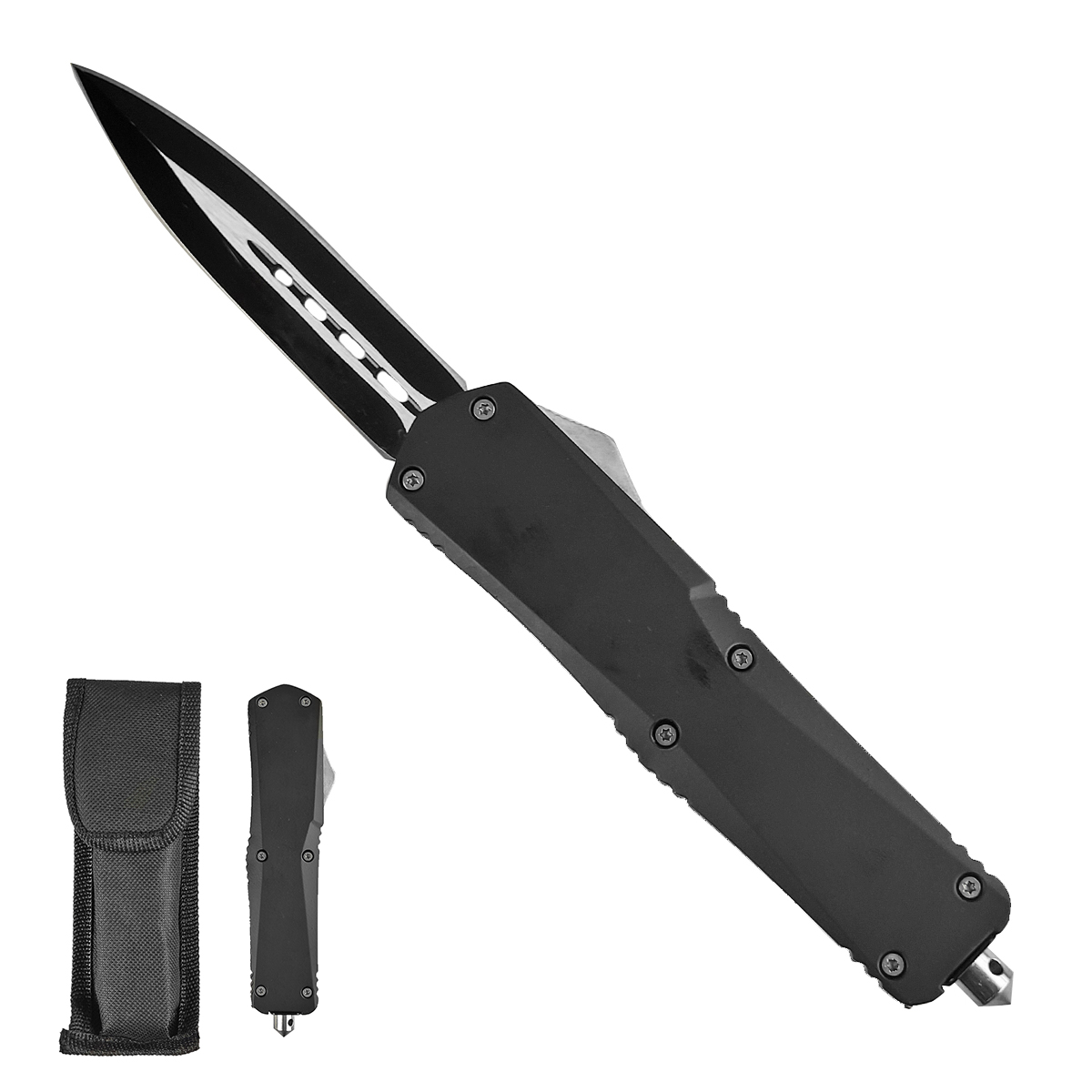 Chladné Zbraně Celokovový vystřelovací nůž "BLACK BULLET" Oboustranná čepel