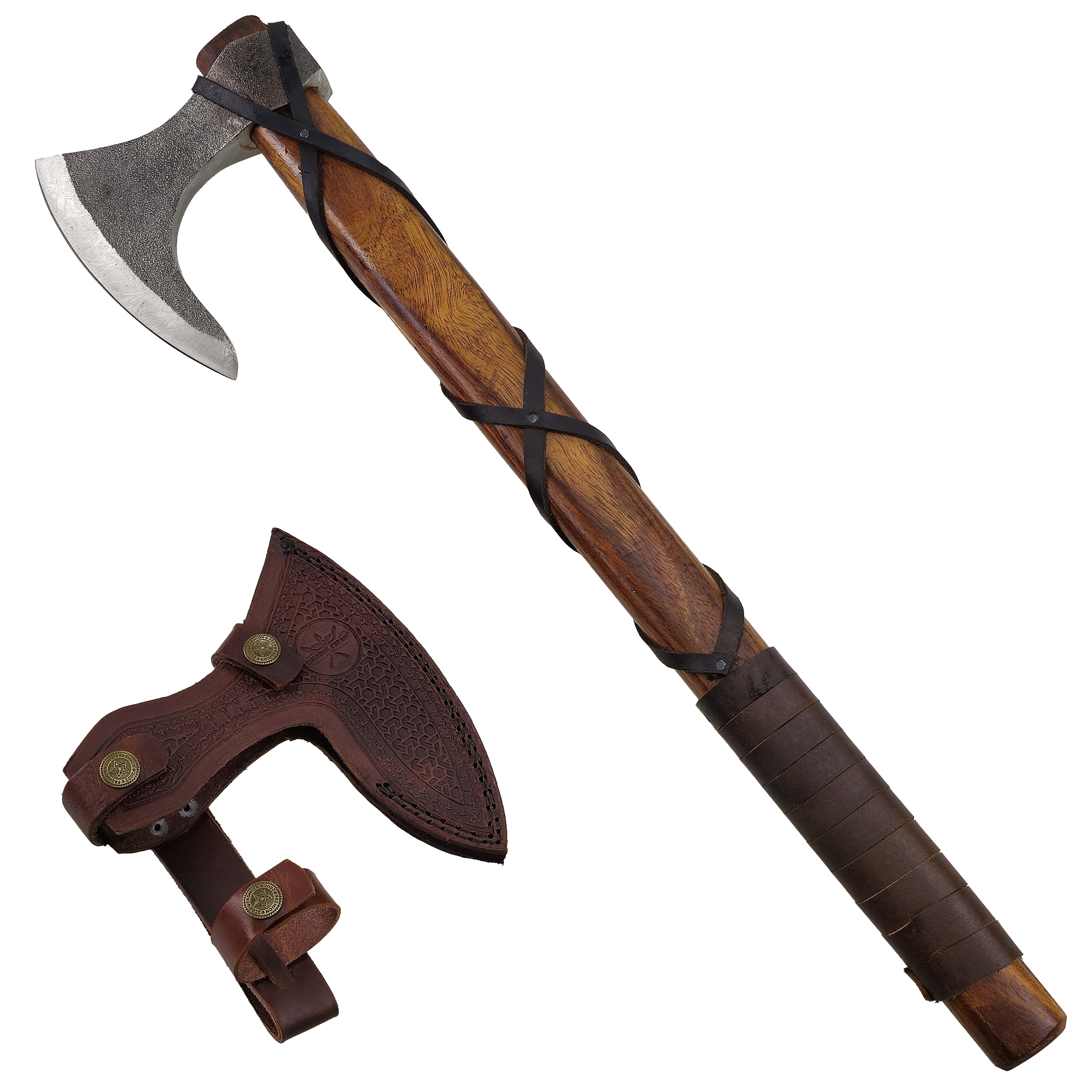 PAK Kovaná vikingská sekera "ONEHAND DANAX" s koženým opletem!