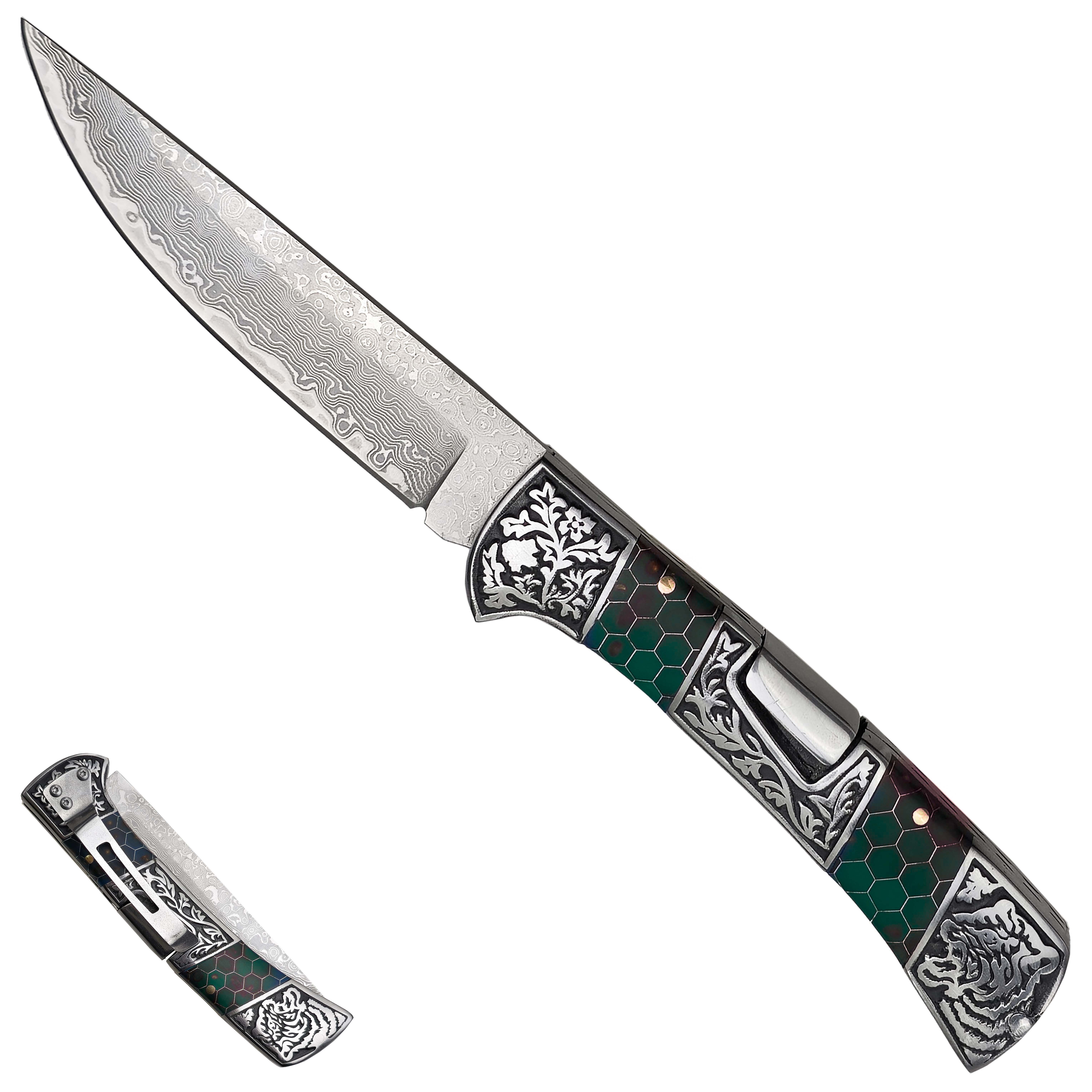 Columbia Zavírací damaškový nůž "HEXAGONAL TIGER" nerezový!