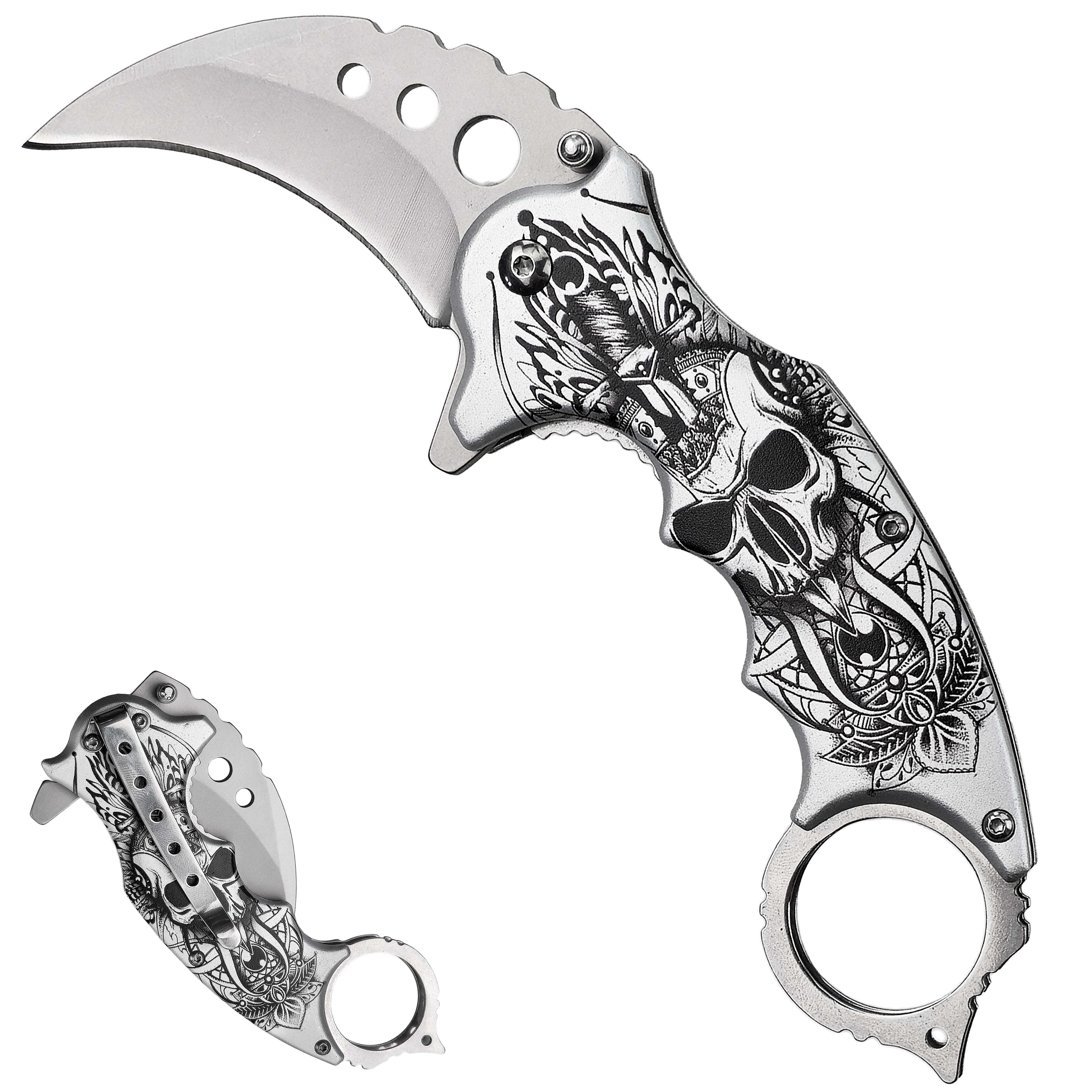 X Poloautomatický karambit "WHITE BONE" s kovovým klipem