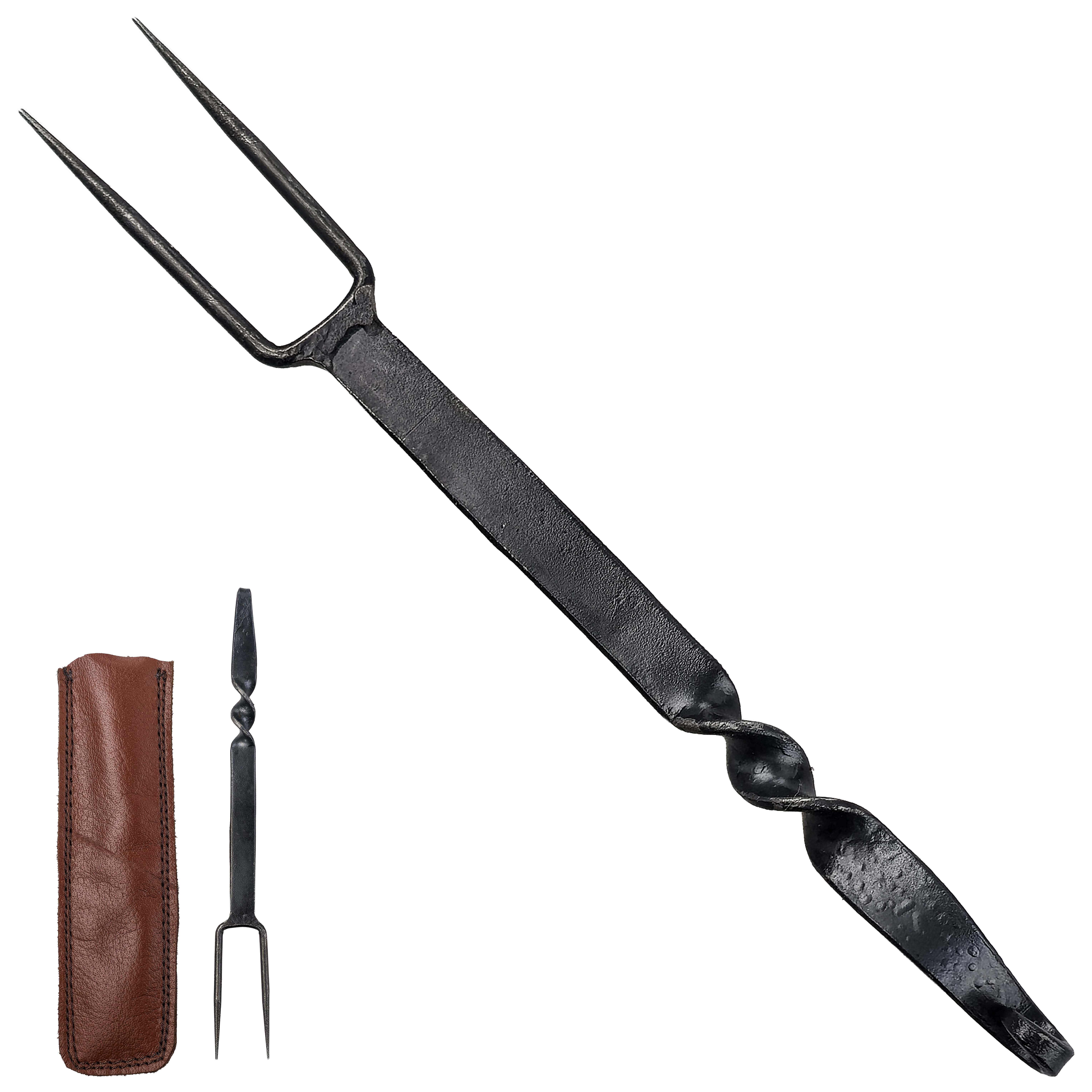 PAK Kovaná vidlička "CAMPFORGE FORK" s koženým pouzdrem