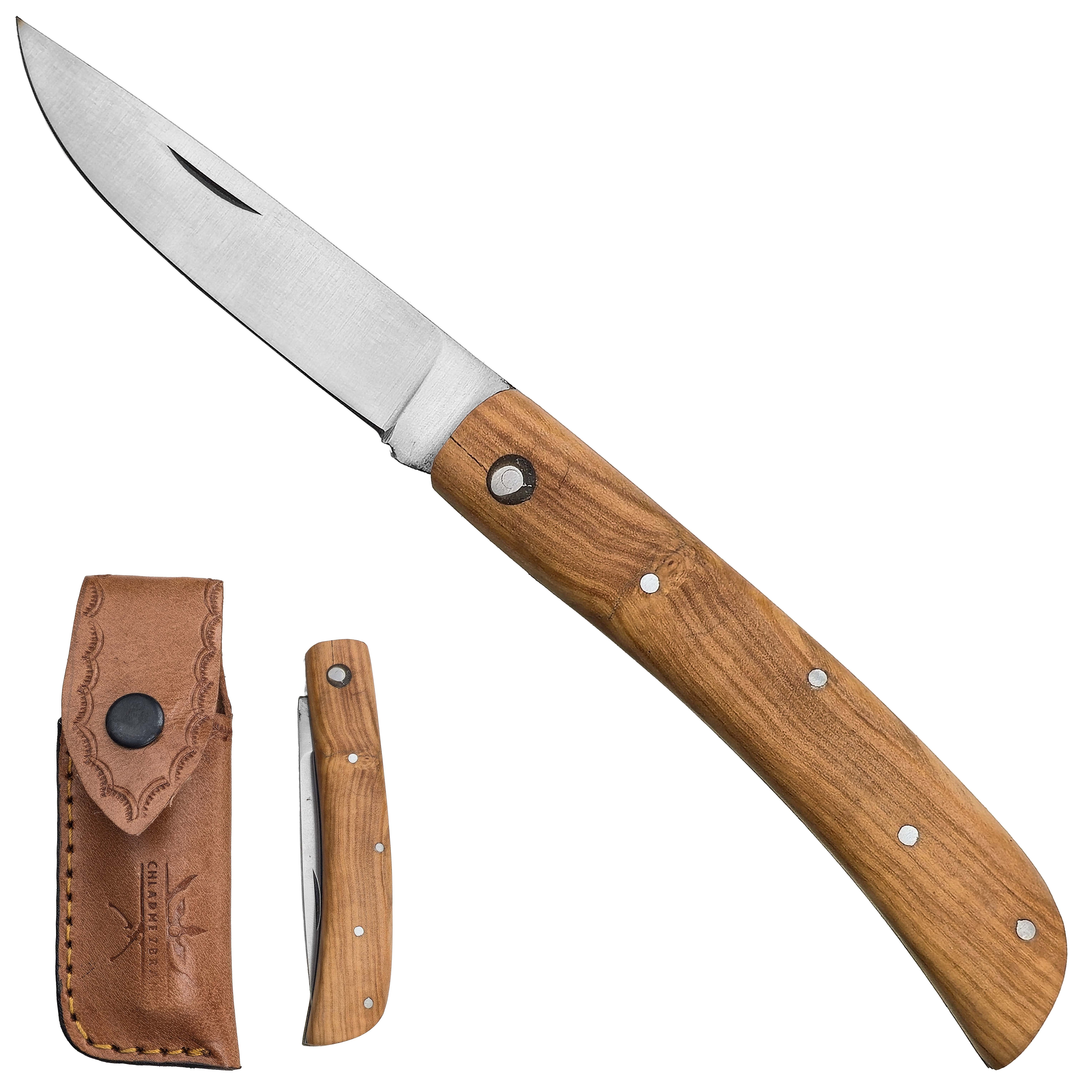 PAK Zavírací nůž "SHARP OLIVE" s koženým pouzdrem