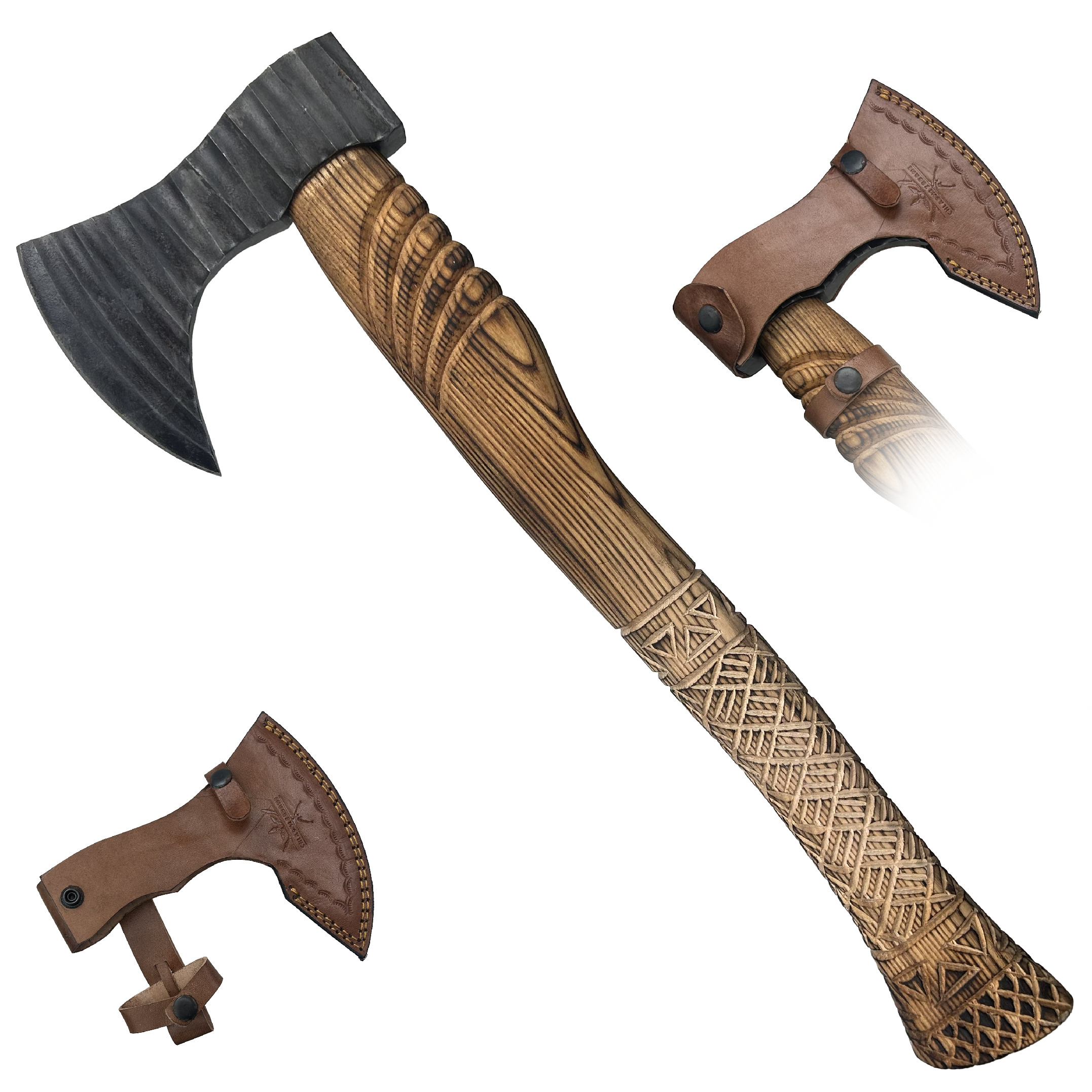 PAK Jednoruční sekera "GRIM TIMBER" s koženým pouzdrem