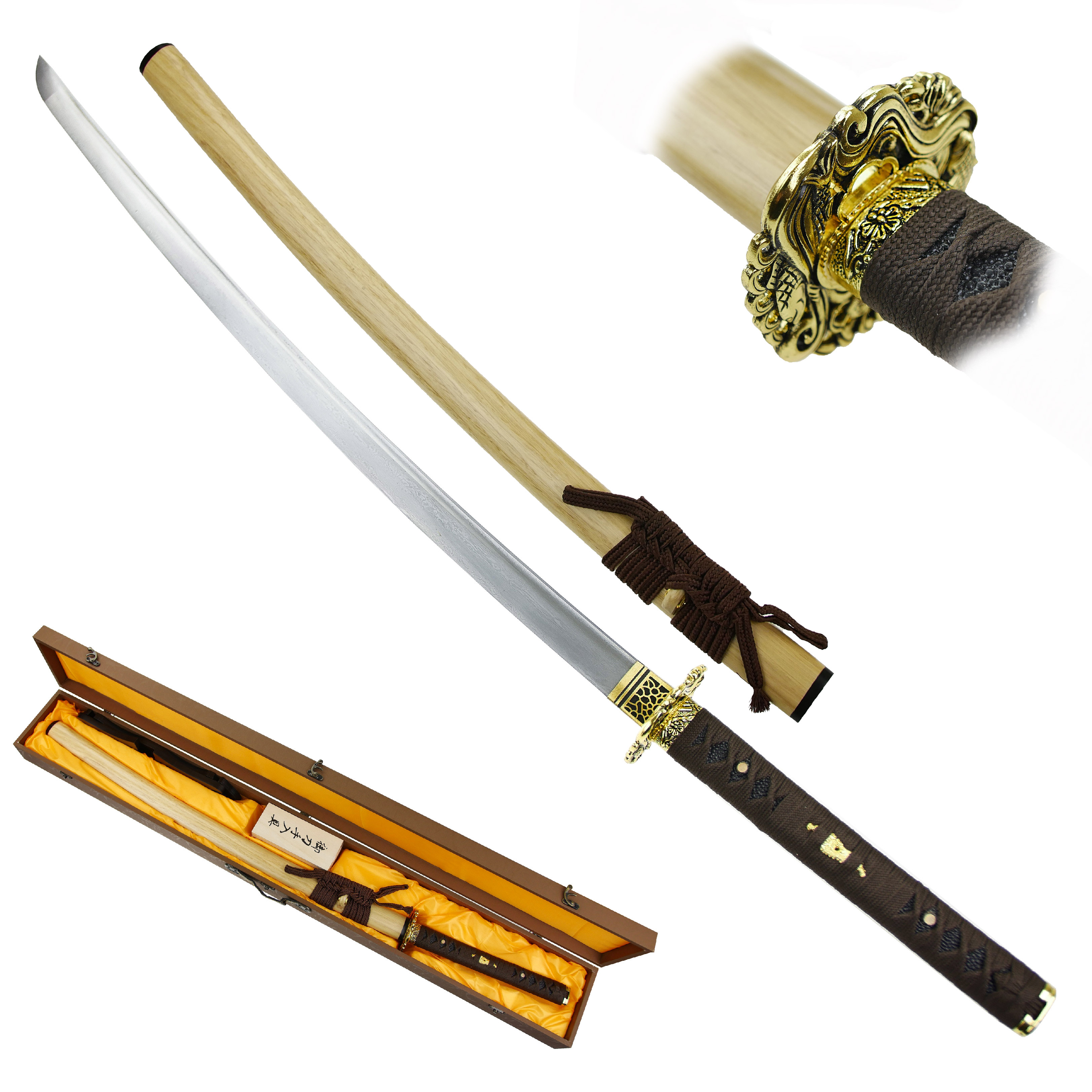 Chladné Zbraně Damašková katana "DAMASCUS" s bohatým příslušenstvím!