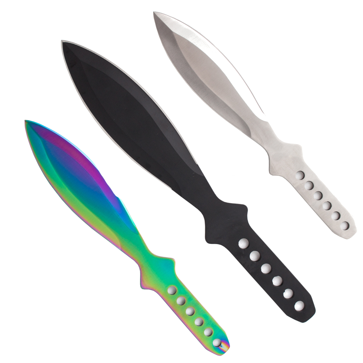 Chladné Zbraně Sada vrhacích nožů "BLACK-SILVER-RAINBOW" - 3 ks
