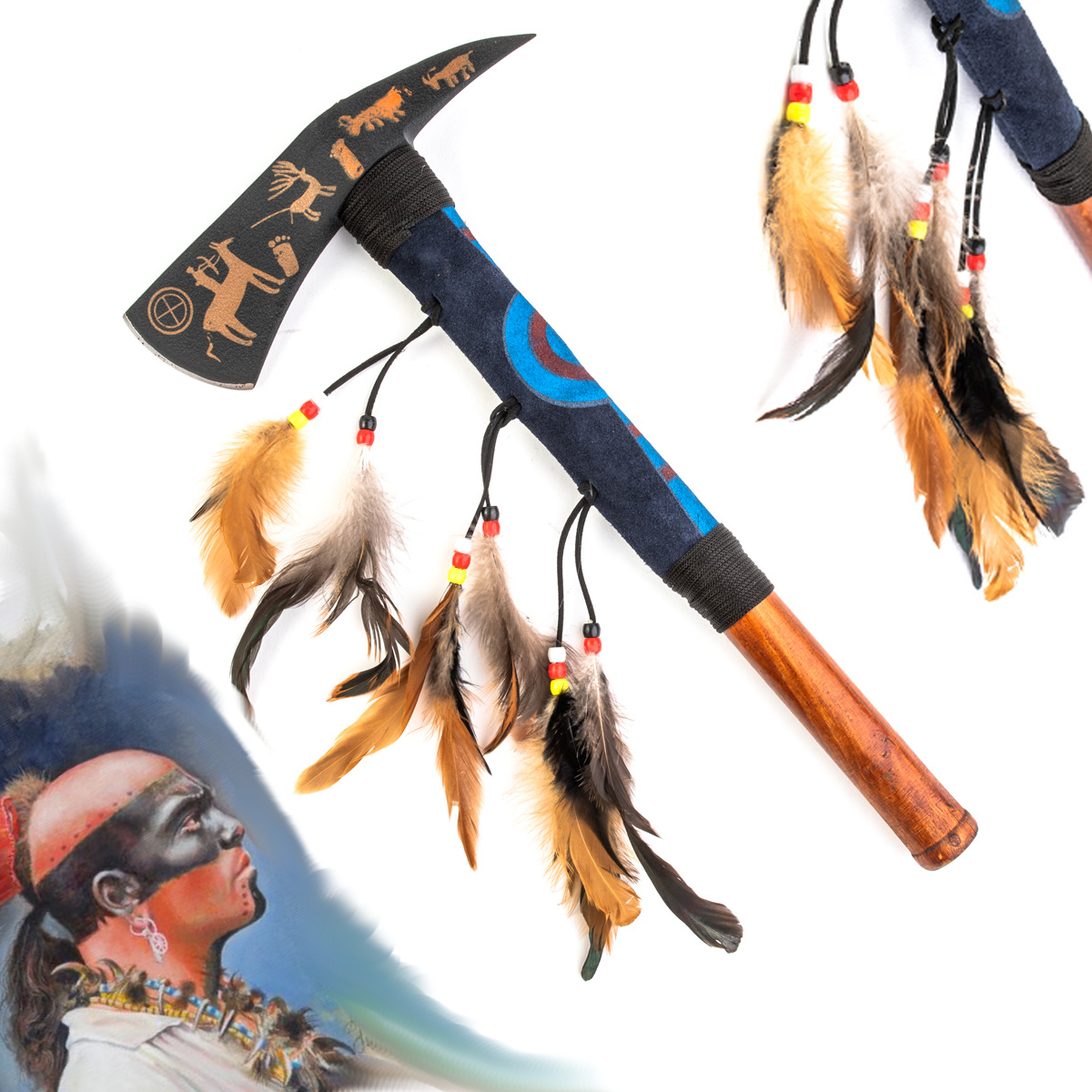 Indiánský tomahawk "CHEROKEE" s pravou kůží! | chladnezbrane.eu