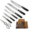 Sada 6 damaškových nožů + nůžky "MASTERCHEF" v koženém obalu