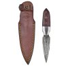 Špičatý damaškový nůž "HORIZON" s koženým pouzdrem