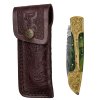 Zavírací damaškový nůž "EMERALD EMPEROR" s koženým pouzdrem