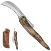 Zavírací nerezový nůž "MUSHROOM HOOK" s koženým pouzdrem