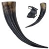 Roh na pití "VIKING STYLE" z bůvolího rohu s koženým závěsem