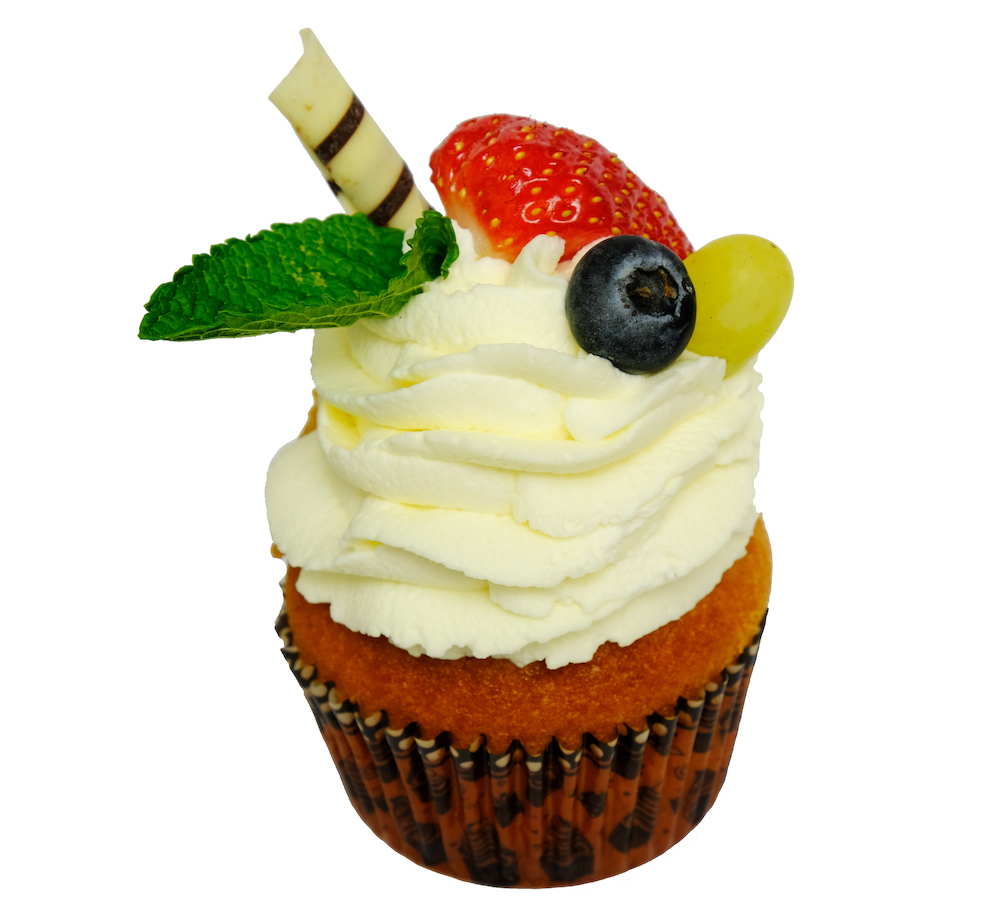 Vanilkový cupcake se sezónním ovocem Velikost: Střední