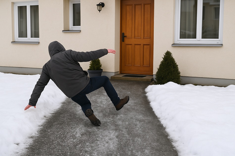 Ľadovka a poľadovica na chodníku