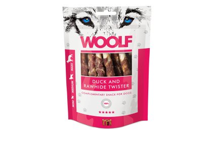 maskrta pre psa woolf dog duck and rawhide twister 100g