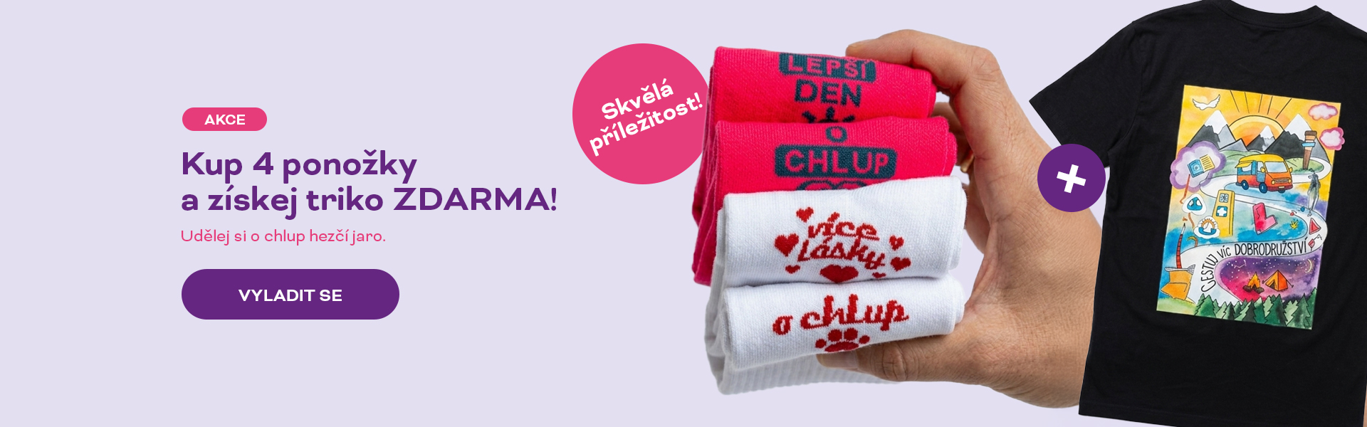 Akce kup 4 páry ponožek a získáš tričko zdarma