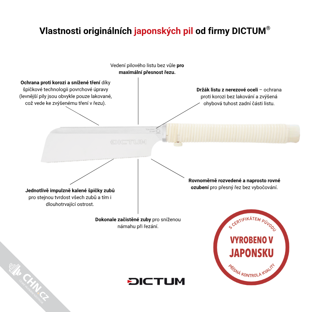 Infografika - výhody japonských pil Dictum