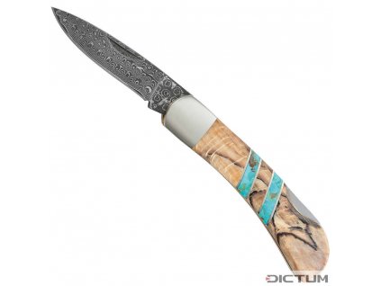 Dictum 719668 - Mini Damascus Folding Knife, Beech