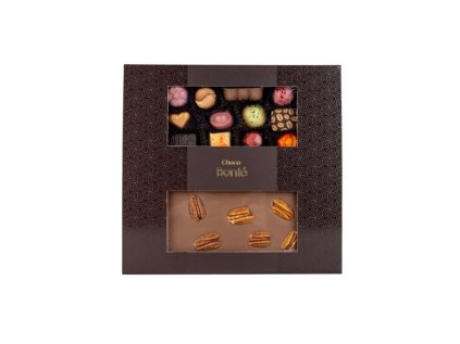 Bonboniéra - 12 ks pralinek + tabulková čokoláda mléčná