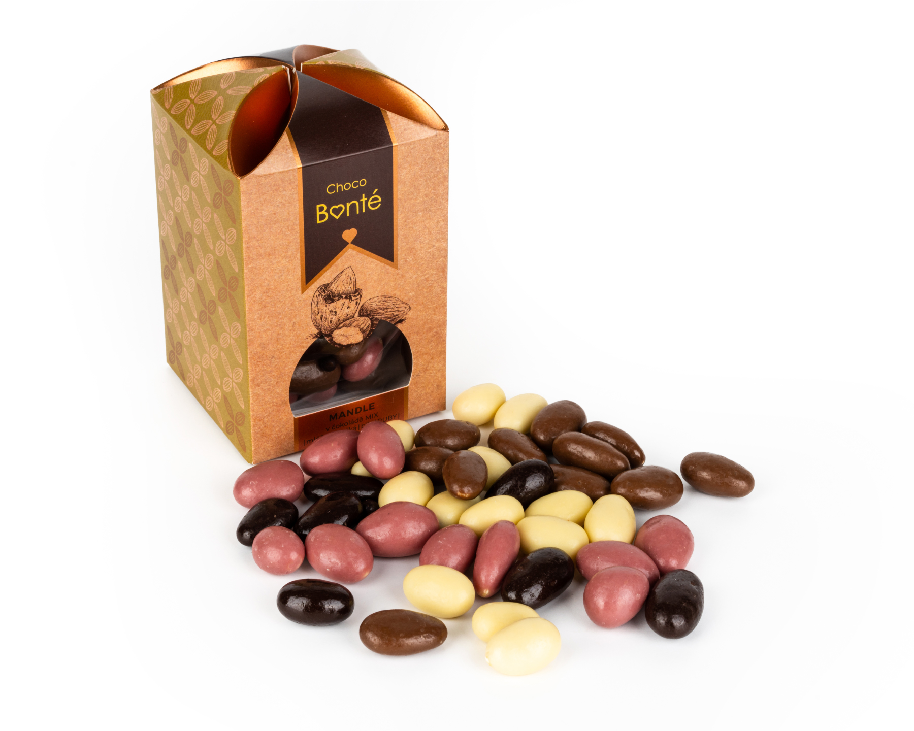 Choco Bonté Mandle v čokoládě MIX - hořká, mléčná, bílá, ruby