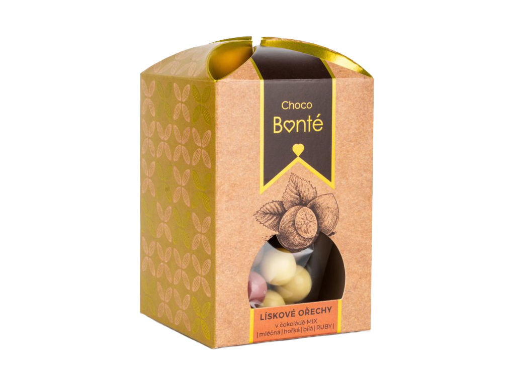 Choco Bonté Lískové ořechy v čokoládě MIX - mléčná, hořká, bílá, ruby