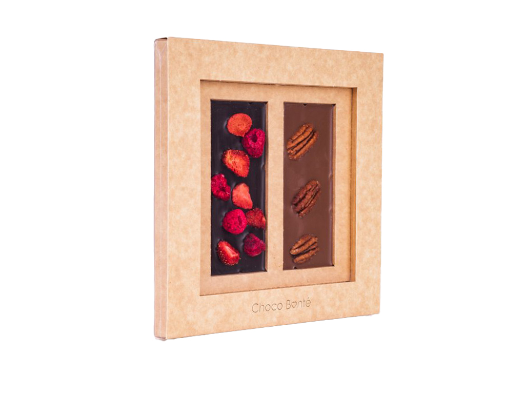 Choco Bonté Duo čokolád - hořká s ovocem a mléčná s pekany