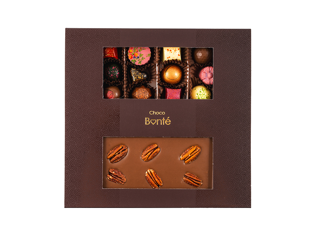 Choco Bonté Bonboniéra -12 ks pralinek + tabulková čokoláda mléčná