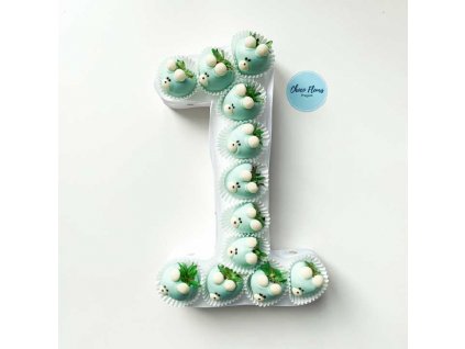 Číslice z jahod v čokoládě - modří medvídci