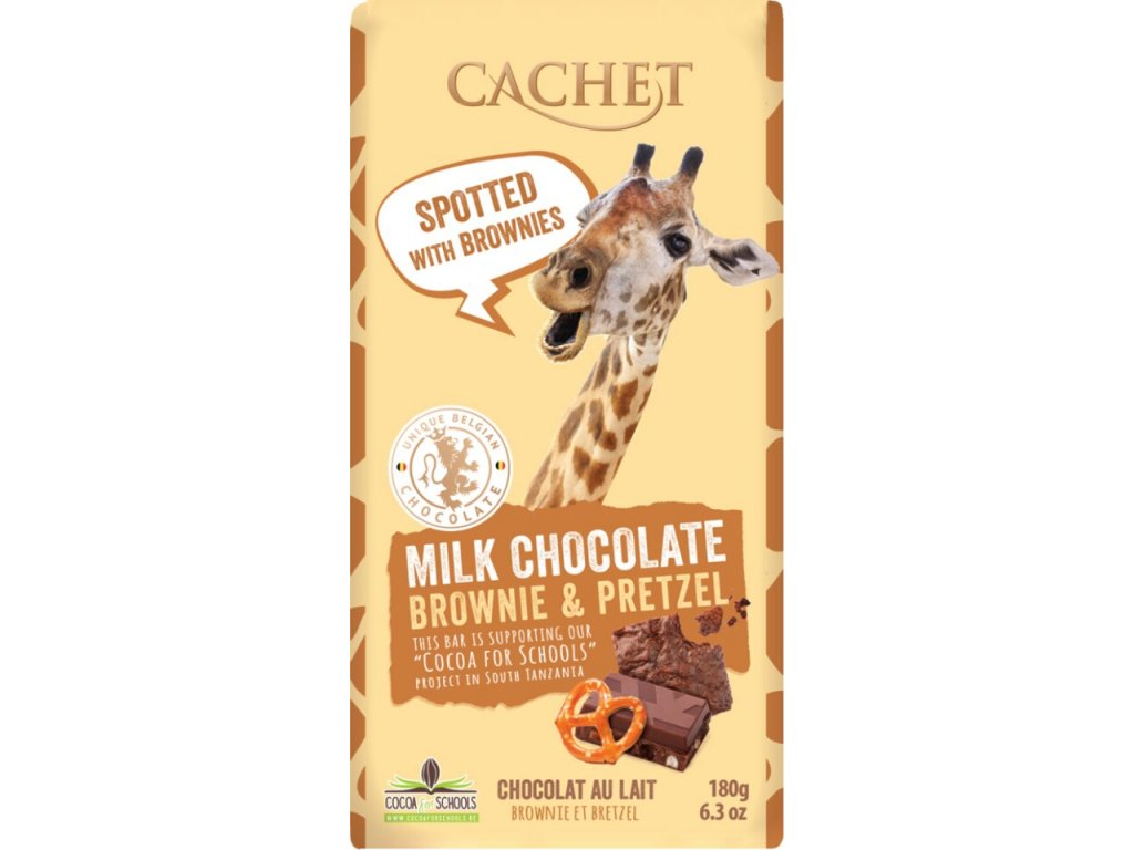 Tabulková čokoláda Cachet - Mléčná s brownie a preclíkem, 180 G